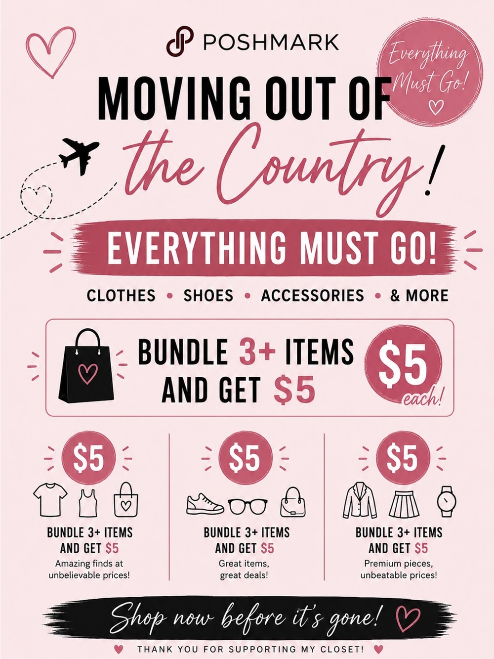 MOVING SALE ✈️ Bundle 3+Items & Get Everything for $5 Each 💕